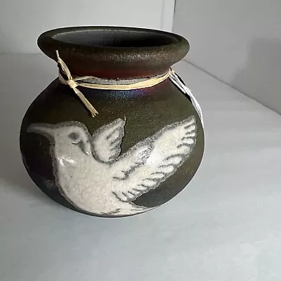 Buy NEW Signed Jeremy Diller Handcrafted Raku Pottery Small Clay Pot Hummingbird • 22.15£