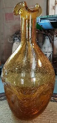 Buy Vintage Crackle Glass Amber Vase 3 Indented Dimples Very Unique 11.5  Tall • 35.69£