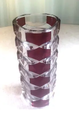 Buy Vintage French JG Durand Art Glass Crystal Red & Clear Hexagon Shape Vase 8x16cm • 7.79£
