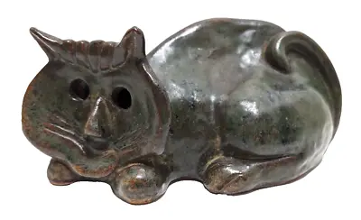 Buy Cat Sculpture Figurine Pottery Handmade Vintage Unique Wabi Sabi Animal Green • 136.95£