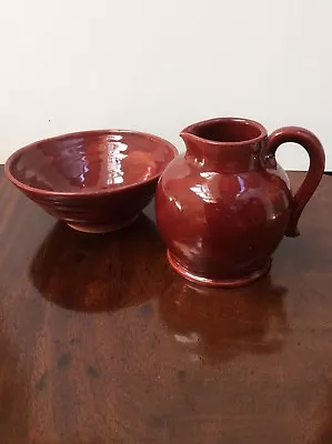 Buy Pretty Red Flambe Glazed Studio Pottery Milk Jug And Sugar Bowl Vgc • 25£