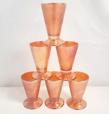 Buy Jeanette Marigold Carnival Glass Crackle Footed Tumblers Water Glasses Set Of 6 • 23.71£