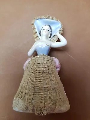 Buy Vintage Miniature Lady Standing Figurine With Lace Skirt And Hat 11cm Tall • 5£
