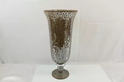 Buy Vintage Large Pedestal Vase With Cracked Glass Finish Smokey Grey With Brown 17  • 30.66£