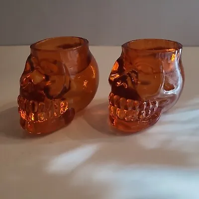 Buy 2 Heavy Glass Skull Votive Candle Holders With Orange Flash Halloween • 28.44£
