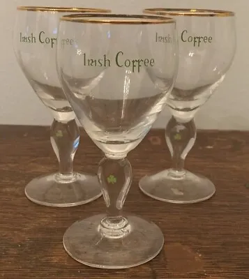 Buy Waterford Barware Irish Coffee Stemmed Glasses Green Shamrock Gold Trim Set Of 3 • 19.30£