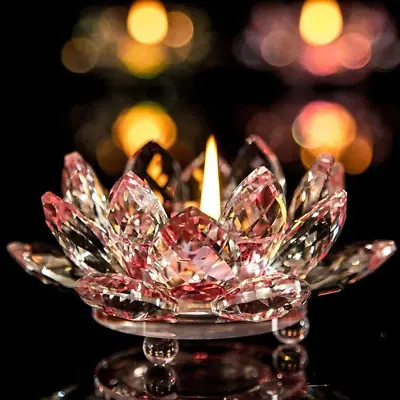Buy 7 Colors Crystal Glass Lotus Flower Candle Tea Light Holder Buddhist Candlestick • 23.08£