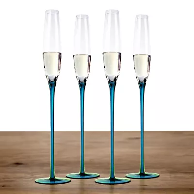 Buy EXTRA TALL 4 X Champagne Glasses Flutes, Party Glassware In Blue/Green/Purple • 16.99£