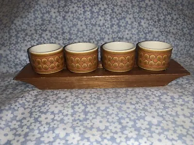 Buy Vintage 70s MCM Hornsea Pottery Saffron Egg Cups X 4 On Wooden Stand. VGC.   A1* • 20£