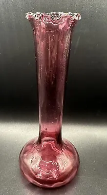 Buy Vintage Pilgrim Cranberry Glass Bud Vase Ruffled Edge 7 Inches • 7.83£