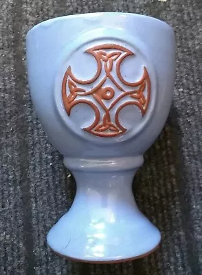 Buy GOBLET - Crochendy Pottery Celtic Cross  Blue Glaze 12x9cm Handmade  Rare Item • 15.50£