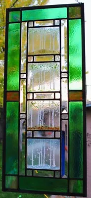 Buy Stained Glass Window Panel Four Seasons Aspen Forest Beveled Iridized Green • 382.66£