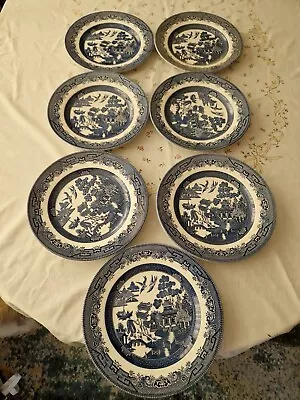 Buy 7x Blue Willow Style Dinner Plattes Staffordshire 93/4  /24cm Round • 17.99£