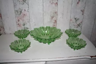 Buy Vintage Art Deco 1930s Green Glass Bowl Set Bagley Stölzle Czech • 19.99£