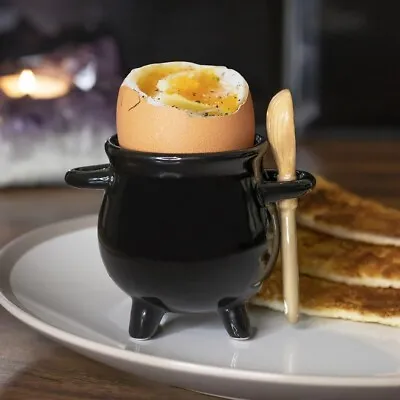 Buy Witches Cauldron Shaped Egg Cup With Broom Shaped Spoon Novel Gift Idea • 7.99£