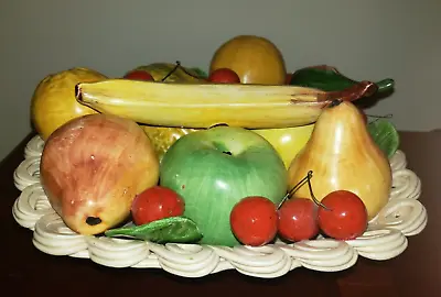 Buy Vintage Italian Majolica Bassano Porcelain Woven Basket Bowl Of Fruit Italy • 57.66£