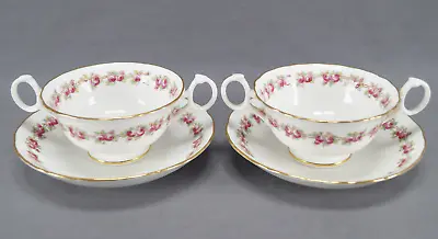 Buy Pair Of Cauldon K 4164 Pink Roses Cream Soup Bowls & Saucers Circa 1890-1904 • 56.92£