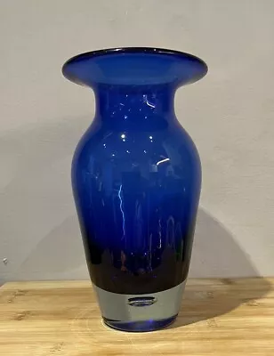 Buy Vintage Cobalt Blue Art Glass Vase In Clear Bottom Cased 7 1/4  Tall • 34£