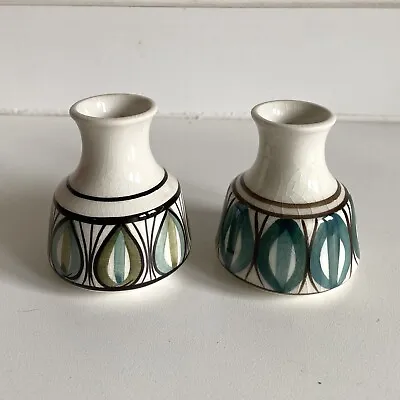 Buy 2 Small Jersey Pottery Vintage Vases Hand Painted Geometric Leaf Design. 7,5 Cm • 6£