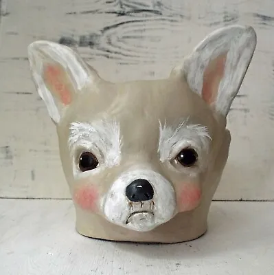 Buy One Of A Kind Pottery Chihuahua Dog Planter  Original  Face Pottery Pot Bowl • 44.10£