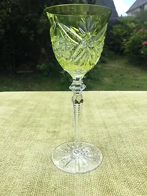 Buy Vintage Czech Bohemian Lime Cut To Clear Crystal Hock Wine Glass • 45£