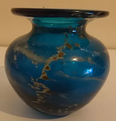 Buy Mdina Glass - Sea And Sand/Blue Summer - Gold Flecked Vase - 8 X 8cm, Signed • 14.99£