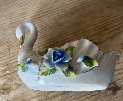 Buy Japanese Bone China Capodimonte Style Swan White With Blue Flowers Vintage • 7.99£