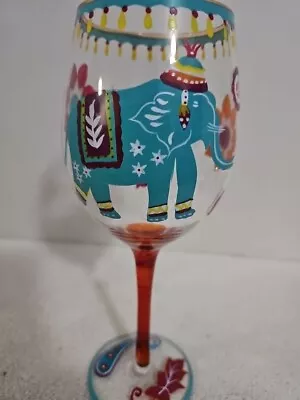 Buy Handpainted Elephant-Wine Glass Multi-color 9.25  Tall Bohemian • 7.57£