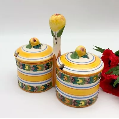 Buy Vtg Italian Majolica Pottery Lidded Double Condiment Jam Pots Della Robbia Style • 41.73£
