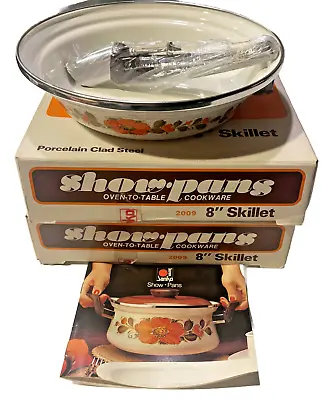 Buy 2 Orange Poppy 8 Inch Sanko Ware SHOWPANS Open Skillet Porcelain Enamel NEW 2009 • 35.95£