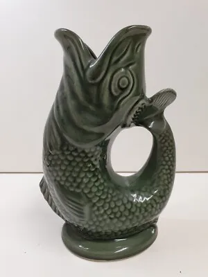 Buy Fosters Studio Fish Glug Jug Cornwall Pottery Green Glaze Vintage 20cm High GC  • 10£