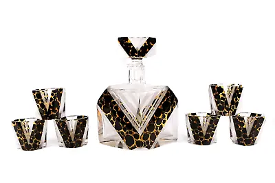 Buy Czech Glass Decanter Karl Palda Set Black Gold Enamel Circa 1930s • 850£