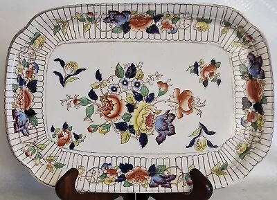 Buy Vintage JKL Fenton England Floral Design Rectangular Platter • 10£