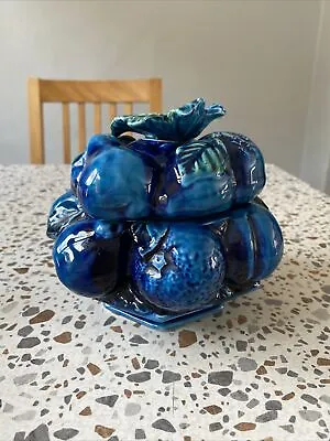 Buy Inarco Mood Indigo Blue Majolica Fruit Candy Dish With Lid Gift Craft • 15.99£