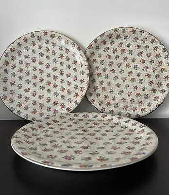 Buy Antique Plates Limoges Floral Chintz Pattern Gilt Trim French Unsigned 30cm X3 • 28£