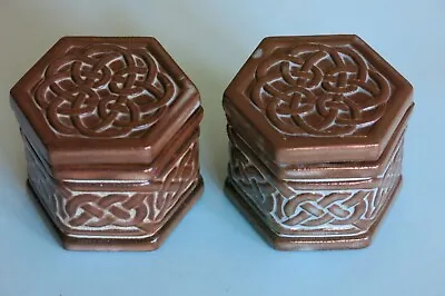 Buy Vintage Pair Of Tyn Llan Celtic Theme Hexagonal Lidded Pots Ring Boxes • 20£