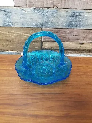 Buy Stunning Blue Cut Glass Handled Basket Ornament H18CM W19CM • 17.99£