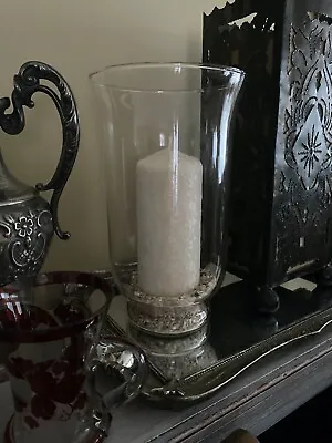 Buy Large Clear Glass Hurricane Vase Storm Candle Holder & Crushed Pearl Sea Shells • 12£