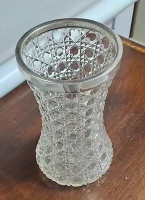 Buy Slim Antique Cut Glass Sterling Silver Rimmed Vase • 87£