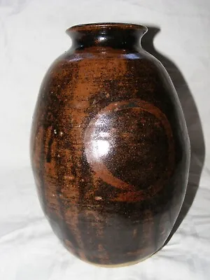 Buy Studio Pottery Large Tenmoku Glaze Vase, Circle Decoration Heavy 9 Inches High • 34.99£