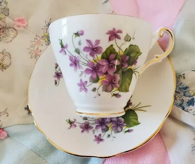 Buy Vintage Bone China Regency Tea Cup Saucer Set Porcelain Violets Gold Trim Mint • 14.22£