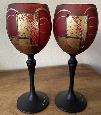 Buy Vintage Czech Red Gold Bohemian Hand Painted Wine Glasses! • 28.76£