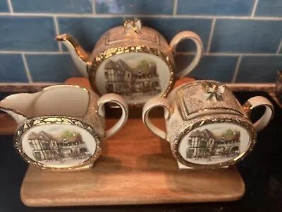 Buy Vintage SADLER 40's ‘Stirrup Cup’ British Barrel Teapot Set Milk Jug Sugar Bowl • 69.99£