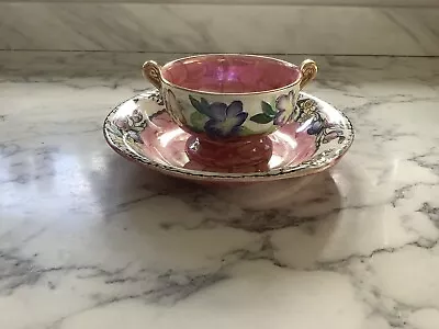 Buy Vintage Maling Pottery Pink Lustre Fruit Bowl/soup + Matching Saucer • 28£