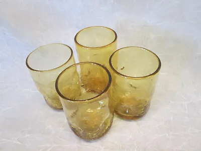 Buy Set 4 BLENKO Art Glass Pinched AMBER CRACKLE 4.5-4.75  Dimpled Tumblers Glasses • 75.59£