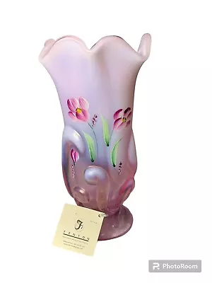Buy Fenton Floral Opalescent Stretch Vase In Rose Milk Iridescent Handkerchief Top • 71.15£