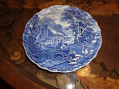Buy Old Foley James Kent Staffordshire Cake Plate Blue And White Village Scene • 10.99£