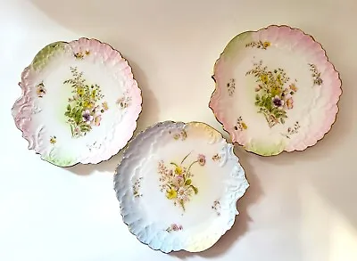 Buy 3 Antique Bavarian China Flower Decorative Shell Shaped Dishes Plates Germany • 22.77£