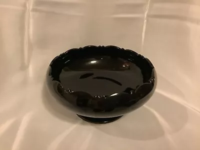 Buy Vintage Black Amethyst Glass 1930s Pedestal Base Bowl Scalloped Rim 7” • 18.97£