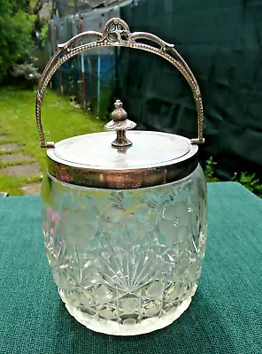 Buy Antique Silver Plated Rim & Lid With Heavy Cut Glass Body Biscuit Barrel • 30£